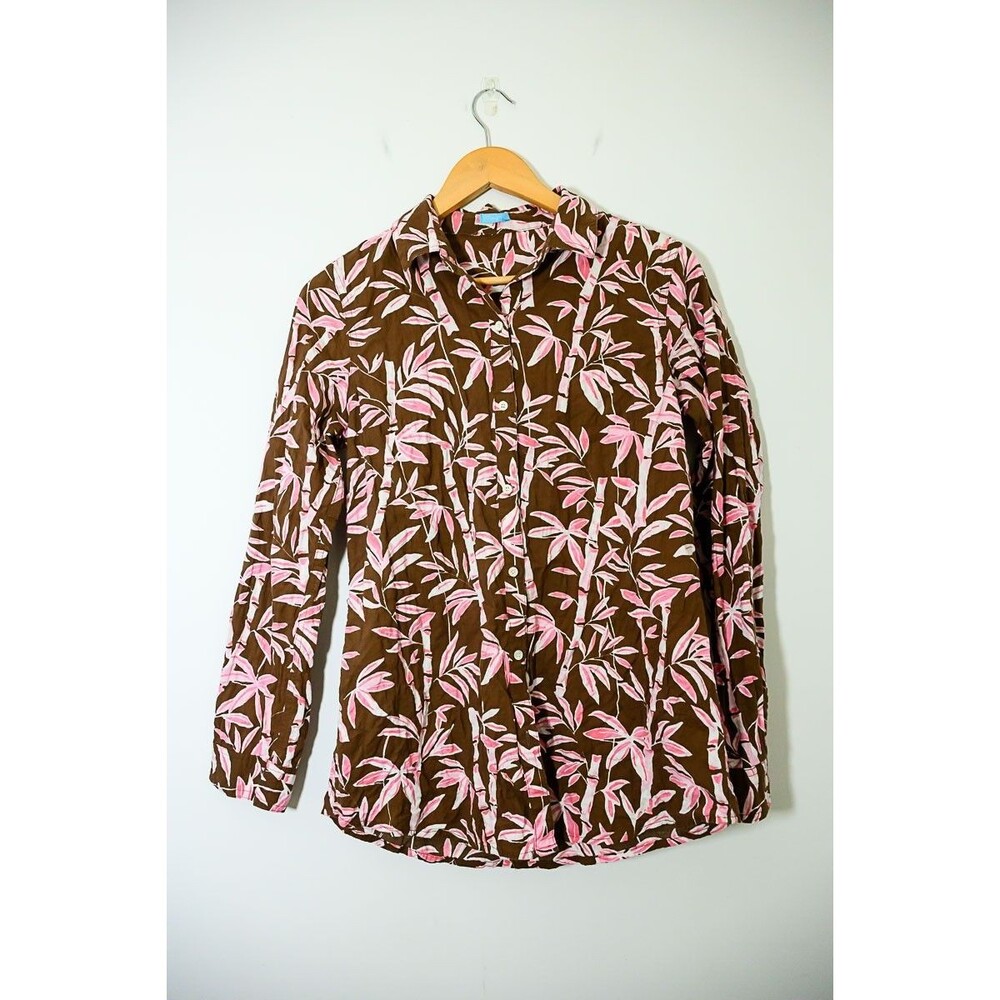 J. McLaughlin Button down shirt XS Brown Palm trees Cotton